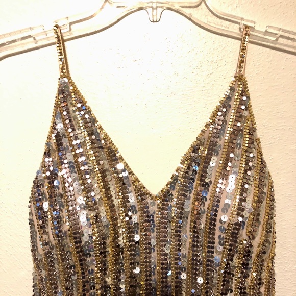 Prom Flapper Style Gold and Silver Fringe Dress - Picture 5 of 7